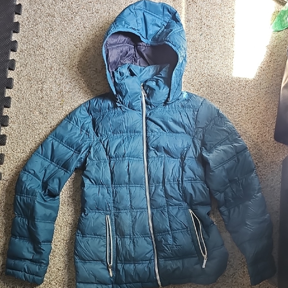 Michael Kors Teal Hooded Puffer Jacket